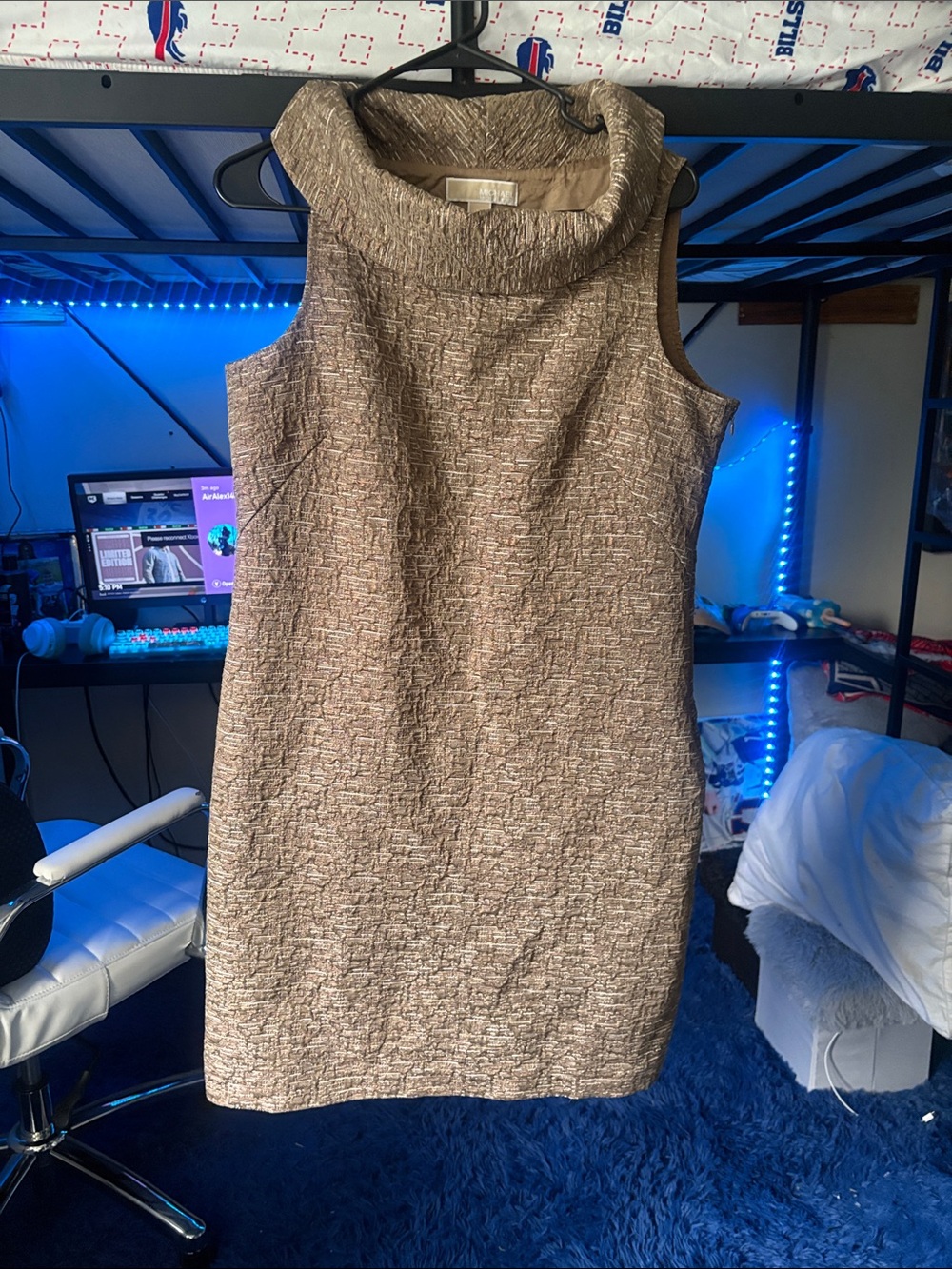 Michael Kors Taupe Textured Cowl Neck Shift Dress